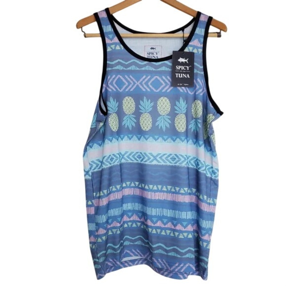 Spicy Tuna Blue Outdoor Pink Pineapple Yellow Geometric‎ Print Tank Top SZ: M